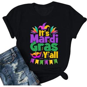 Women Mardi Gras Shirts It's Mardi Gras Yall Tshirts New Orleans Fat Tuesday Carnival Outfits Mask Parade Graphic Tee (XL)