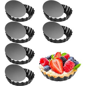 Mini Tart Pan Set of 6, Non-Stick 4 Inch Quiche Pan, Removable Bottom Tart Pan for Pies, Quiche Bakeware, Cheese Cakes, Desserts and more