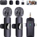 wireless lavalier microphone, suitable for iPhone/Android phones/cameras/computers/four in one lavalier microphone, suitable for video and audio recording, TikTok, etc., with microphone Bags, black
