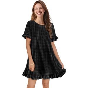 YESNO Summer Dresses for Women 2025 Floral Boho Ruffle Short Sleeve Sundresses Casual Shift Dress ESA (Black, S)