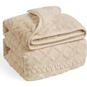 Wemore Weighted Blanket for Adults Twin Size 15 lbs, Dual Sided Soft Fuzzy Jacquard Sherpa Weighted Blankets for Sleeping, Cozy Fluffy Knitted Heavy Blanket for Couch Bed, Khaki, 60 x 80 inches