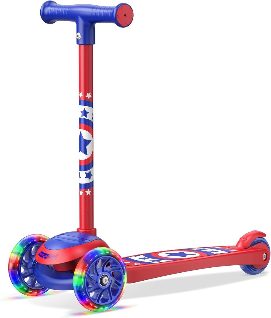 3 Wheel Scooter for Kids, Smooth Light Up LED Front Wheels, Wide Anti Slip Deck, Rear Foot Brake, Easy Lean to Steer Maneuvering, Indoor & Outdoor Ride On Toys for Ages 2 Up,