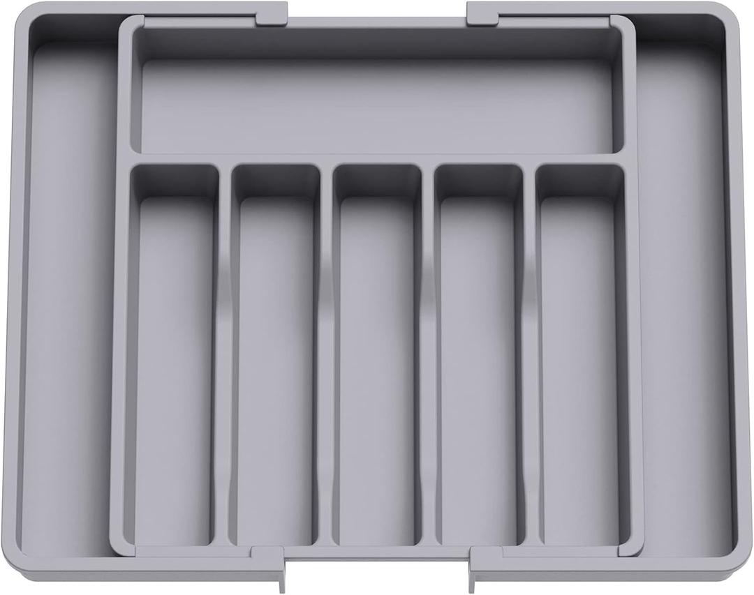 Lifewit Silverware Drawer Organizer, Expandable Utensil Tray for Kitchen, BPA Free Flatware and Cutlery Holder, Adjustable Plastic Storage for Spoons Forks Knives, Large, Grey (Gray)