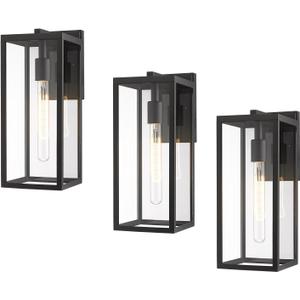 Bestshared Outdoor Wall Lantern, Anti-Rust Outdoor Wall Sconce Light Fixtures, Front Door Mount Light, Exterior Lighting Fixture, Porch Lamp with Clear Glass (Black, 3 Pack)