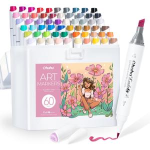 Ohuhu Alcohol Markers: Mini Brush & Slim Broad 60 Illustration Colors Dual Tip Brush Tip Alcohol-based Art Marker for Artists Adults Coloring Illustration- Refillable - Kaala B Series of Ohuhu Markers