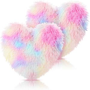 Marsui 2 Pcs Fluffy Heart Shaped Plush Pillow Cute Throw Cushion Stuffed Heart Decorative Pillow Toy Gift for Chair Sofa Living Room(Long Plush,Colorful)