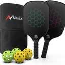 Nalax Pickleball Paddles Set of 2, USA Pickleball Approved Fiberglass Paddles with 4 Pickleball Balls and Carry Bag, Polymer Core Paddle Set for Adults