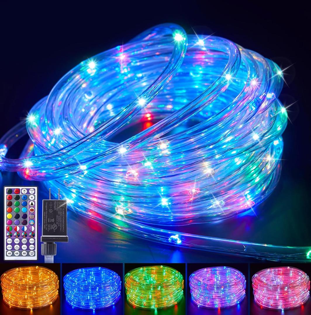 Brightown Rope Lights Outdoor, 33 FT 24 Color Changing String Lights with Remote, 100 LED String Lights Indoor Bedroom, Rope Light for Outside, Waterproof Christmas Lights for Outdoor Decoration