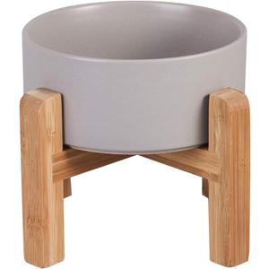 Ceramic Elevated Raised Cat Bowl with Wood Stand No Spill Pet Food Water Feeder Cats Small Dogs (Medium, Grey)