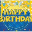 Fabric 72x43inch Yellow Jeans Cartoon Happy Birthday Backdrop Banana Balloon Flag Boy Party Decorations Kids Supplies Photo Booth Props Cake Table Banner