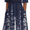 XNC Women's Casual Jumpsuits 2025 Summer Trendy Wrap V Neck Short Sleeve Wide Leg Pants Floral Print Rompers with Pockets (L)