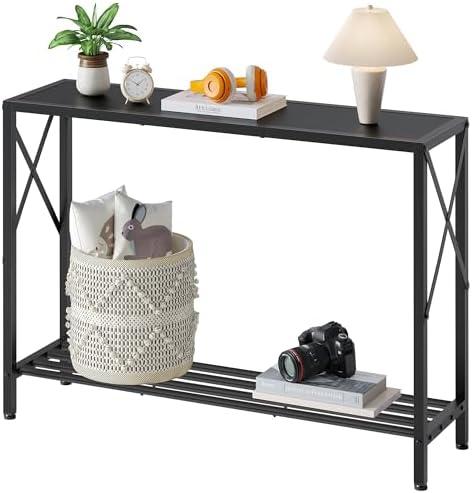 Tajsoon Console Table, 2-Tier Entryway Table，41.8”L Narrow Sofa Table with Shelves, Entrance Table for Hallway, Entryway, Living Room, Foyer, Corridor, Office, Black