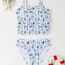 SOLY HUX Girl's Summer Swimwear Spaghetti Strap Tankini Set Cut High Waist Bathing Suits (Pink)