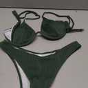 Fanuerg Women Underwire Triangle Bikini Spaghetti Strap Push Up Swimsuit Cheeky Two Piece Bathing Suit (X-Large, Dark Green)