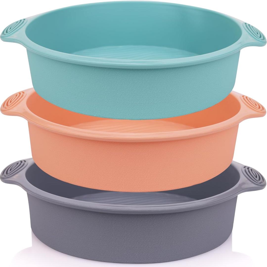 9 inch Silicone Round Cake Pan - Non stick bread pan for baking cake pizza bread and More Food Grade & BPA Free Set of 3