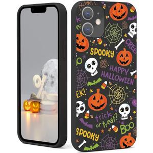for iPhone 12 Pro Halloween Case,Black Matte Soft Slim Fit TPU Anti-Scratch Shockproof Protective Case with Halloween Designed for iPhone 12/12 Pro 6.1 inch (pumpkin spider web)