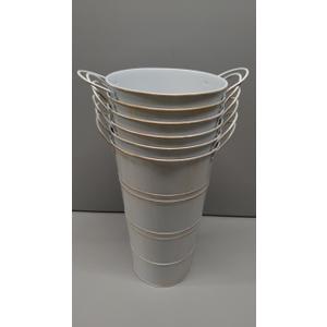 vensovo 12 Inch Galvanized Metal Vases for Flowers - 6 Pcs Farmhouse Decorative Tall Flower Bucket with Handles, Rustic French Tin Planter Buckets for Wedding Decor (White)