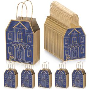 Colarr 50 Pcs Real Estate Agent Supplies House Shaped Gift Bag 5.25 x 3.25 x 8.25 Inch Real Estate Bag with Handles Kraft for Home Gift(Blue)