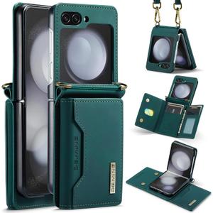 for Samsung Galaxy Z Flip 7 Case with Crossbody Wallet, 8 Cards Slot and Premium Leather Kickstand Vintage Card Holder.(Green)