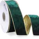 Ribbli Forest Green Velvet Wired Ribbon 1.5 Inch Metallic Green Gold Crushed Velvet Christmas Ribbon for Gift Wrapping Christmas Tree Decoration Crafts Wreaths Supplies-Continuous 10 Yards