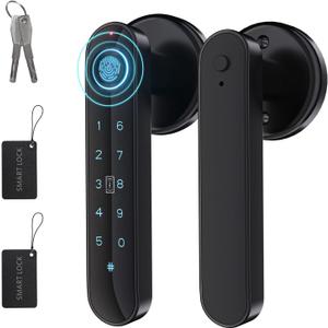 Fingerprint Door Lock Knob - Keyless Entry Door Lock with Handle 100 Fingerprints/IC Cards/Passcodes/Keys, Smart Electronic Biometric Door Knob Deadbolt Keypad for Bedroom Home Office Apartment