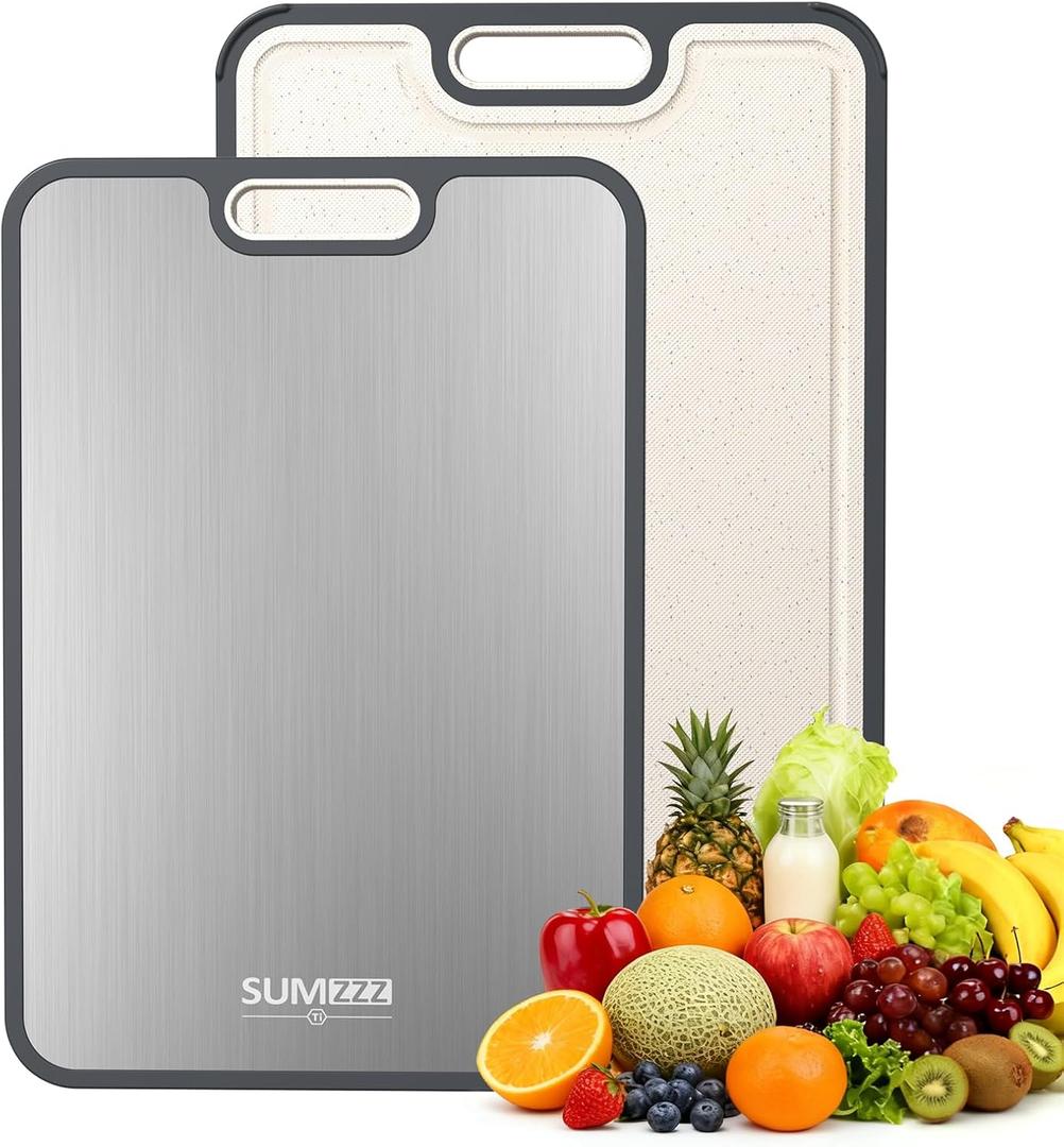 Titanium Cutting Board for Kitchen, Cutting Board Double Sided Food Grade, Pure Titanium/PP, Easy to Clean Large Size 1611 (15.6"L x 10.8"W, Silver)