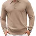 COOFANDY Mens Knit Polo Shirts Casual Long Sleeve Classic Polo Shirts Button Down Golf Shirts (Brown, L)