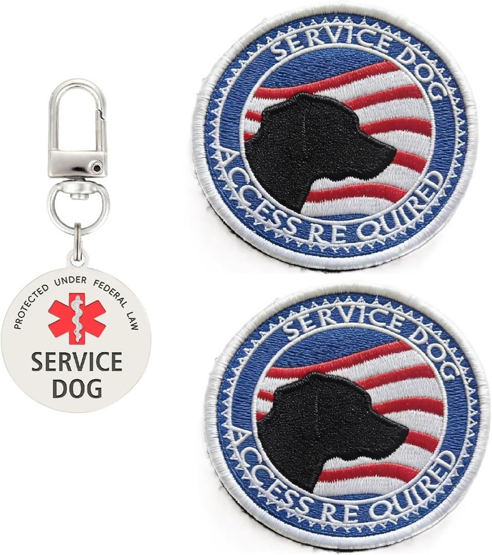 3 x Service Dog Tag, Service Dog Access Required Patch, Hook & Loop for Dog Vest Harness(14) (Medium)