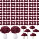 Thiccywoov 400 Pcs Flowers Long Stem Artificial Rose Bulk, 3.2 Inches Silk Rose Head Flowers Fake for Wedding Bridal Bouquet Independence Day Home Floral DIY Centerpieces Party Decoration (Burgundy)