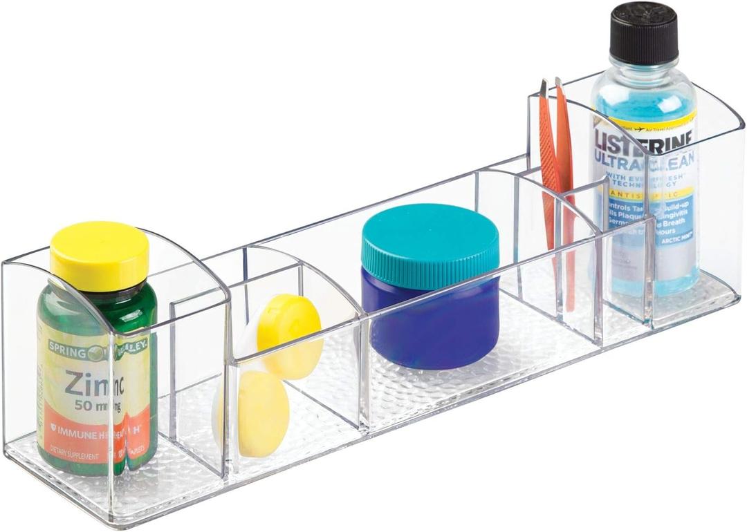 iDesign 43030 Med+ 12" Plastic Divided Vanity Medication and Bathroom Accessory, 12" x 3" x 3.5", Multi-Level Organizer
