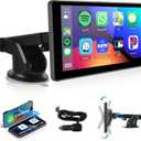 Podofo Wireless Carplay Screen for Car,7inch 1080P HD IPS Touch Screen Portable Car Radio Audio Receivers, Wireless Android Auto Screen 2 Mount/2 Bluetooth/MirrorLink/GPS/Voice Control/AUX/FM Transmit