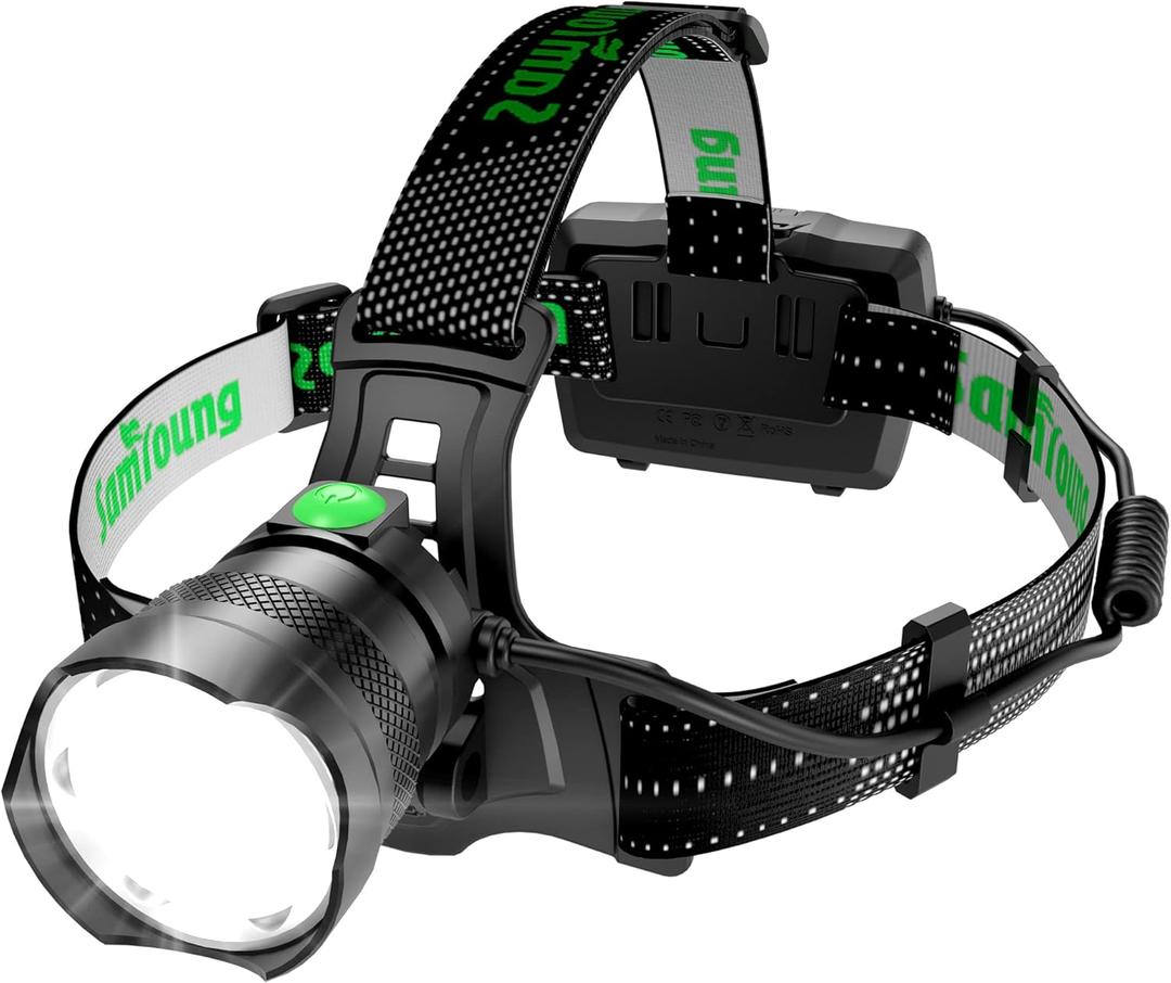 100000 LM Headlamp Induction Function, 7 Modes 50h Long Lasting Battery Life Head Lamp, IP67 Waterproof Zoom LED Headlamp, 90Angle Adjustable for Outdoor Indoor Camping Running Hunting Car Repair (Green-1pcs)