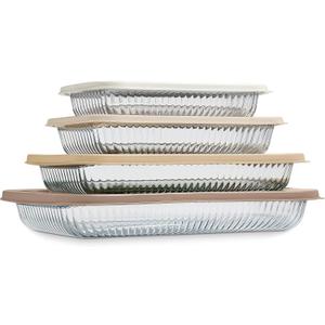 COOK WITH COLOR 8-Piece Deep Glass Baking Dish Set with Plastic Lids Casserole and Food Storage Containers for Lasagna, Leftovers Freezer-to-Oven, Microwave & Dishwasher Safe, Brown