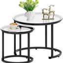 Aboxoo Black Nesting Coffee Glass Table Set of 2, Metal Freme Side End Tables for Living Room Bedroom for Apartment Small Place Modern Industrial Simple, 23.6D x 23.6W x 17.7H in