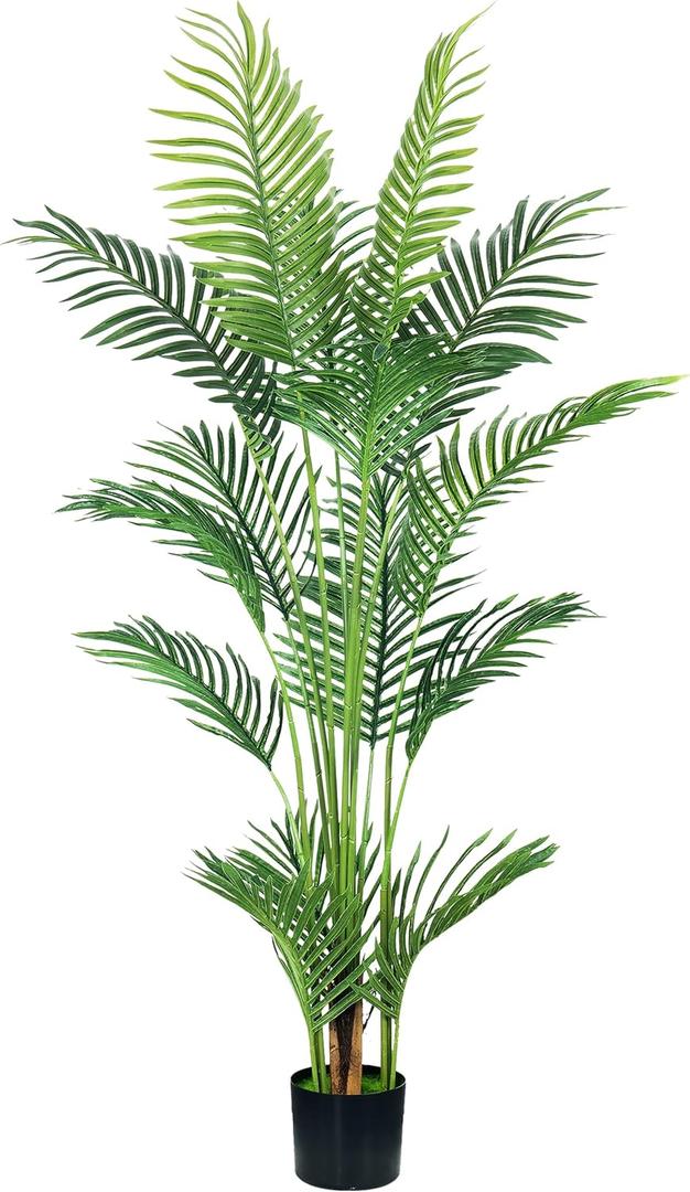 4.5FT Artificial Palm Tree,Faux Areca Palm Plant with Real Touch Leaves and Adjustable Branches,Fake Tropical Palm Tree for Home Office Indoor Outdoor Modern Decoration