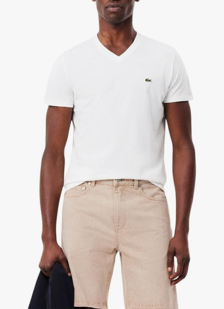 Lacoste Men's Short Sleeve V-Neck Pima Cotton Jersey T-Shirt, Size L