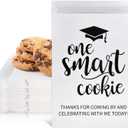 Whaline 100 Pack Graduation Candy Cookie Gift Bags One Smart Cookie Self-Adhesive Buffet Treat Bag Congrats Grad White Kraft Paper Treat Gift Bags for Graduation Party Decoration Supplies