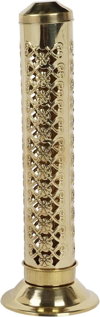 Brass Incense Burner Holder/Incense Stick Holder Tower Stand Agarbatti Stand Holder, Gift for Aromatherapy- Zen- Spa- Vastu- Reiki (10" x 3.3" Inches)