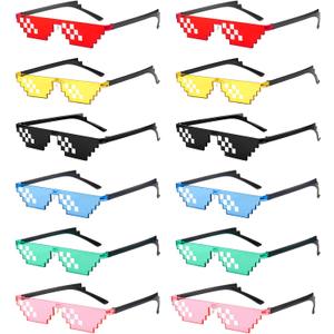 12 Pack Thug Life Party Sunglasses 8 Bit Pixel Glass Multicolor Mosaic Gamer MLG Photo Props Unisex Eyewear
