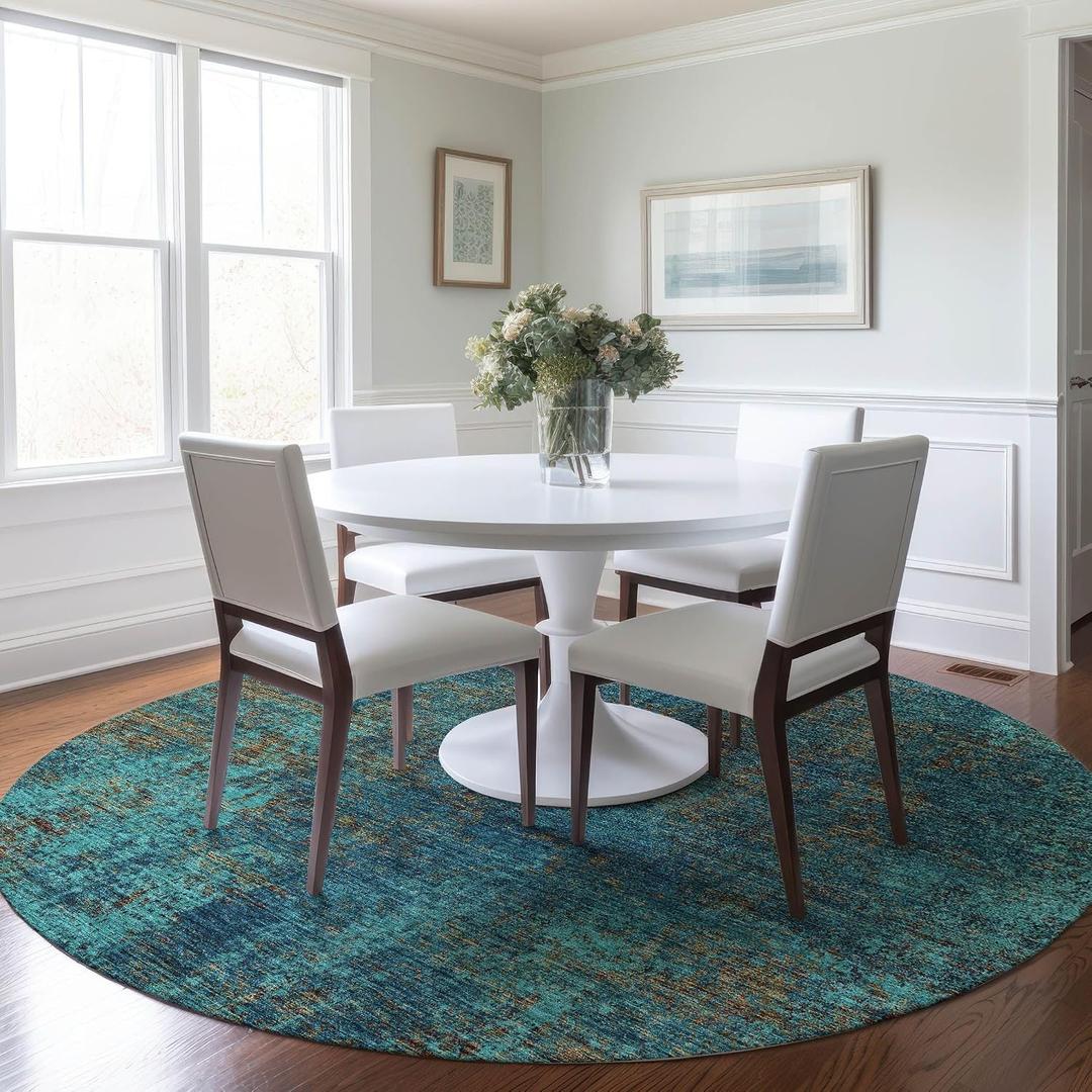 Addison Rugs Chantille ACN940 Teal 8' x 8' Indoor Outdoor Round Rug, Easy Clean, Machine Washable, Non Shedding, Bedroom, Entry, Living Room, Dining Room, Kitchen, Patio Rug