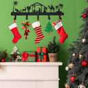Nativity Christmas Stocking Holder, Metal Hanging Sign with 5 Hangers for Fireplace Mantel, Christmas Stocking Holder Stand for Wall, 17 Inch, Black