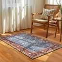 Softlife Washable Area Rug for Entryway, Non-Slip 2x3 Small Rugs for Hallways, Vintage Throw Front Door Mat for Entry, Oriental Modern Print Carpets Rubber Backing, Blue and Maroon