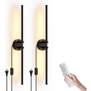 Wall Sconces Set of Two, Wall Sconce Light Plug in with Remote/APP Controll, Dimmable 300 Rotate LED Wall Sconce for Living Room, Bedroom, Hallway, Black (24" - Black)