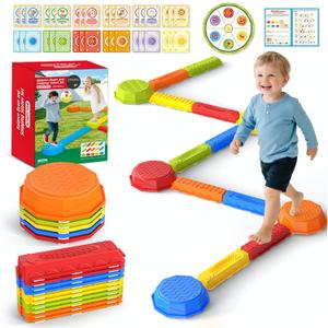15PCS Rainbow Stepping Balance Beam Stones for Kids Toddlers - Indoor & Outdoor Sensory Toys for Outside Play Games,Without Light Up&Music Non-Slip Jumping Blocks for Obstacle Course Boy Girl Gifts