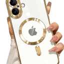 Misscase for iPhone 16 MagSafe Case with Camera Lens Protector,Full Protection Clear Magnetic Case Compatible with MagSafe Elegant Anti-Scratch Case Cover for iPhone 16 Gold