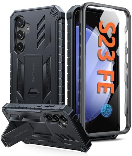 FNTCASE for Samsung Galaxy S23-FE Case: Military Grade Protective Hard Phone Case with Kickstand | Screen Protector | Shockproof TPU Full Protection Drop Proof Phone Cover for Galaxy S23 FE 5G Black