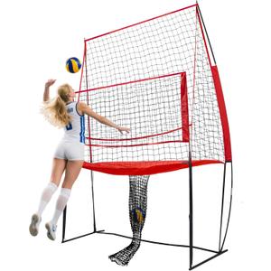 Volleyball Training Practice Net Station, 8 x 11 FT Volleyball Training Equipment for Serving Setting Spiking, Adjustable Practice Net for Indoor and Outdoor Use