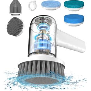 Hsicily Electric Spin Scrubber [4000mAh long-lasting battery]Cordless Electric Cleaning Brush w/ 5 Replaceable Heads, Handheld Electric Scrubber for Cleaning Bathroom/Tub/Tile/Floor/Sink/Window/Stove