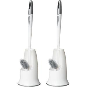 2 Pack Toilet Bowl Brush with Holder for Bathroom, Under-Rim Double Brush Head, Long Handle Household Cleaning Brushes Set (2 Pack Grey Brush with Holder)