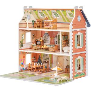 ROBUD Wooden Dollhouse for Kids Girls, Pretend Play Toy Gift for 3 4 5 6 Years Old Girls Boys